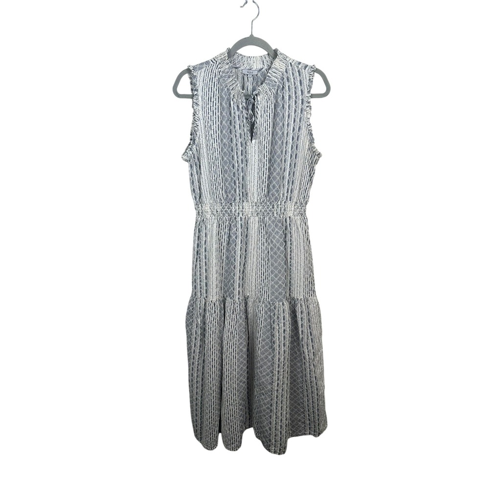 Rails Eyelet Midi Dress Women Large Blue White Excellent Linen Tiered Smocked